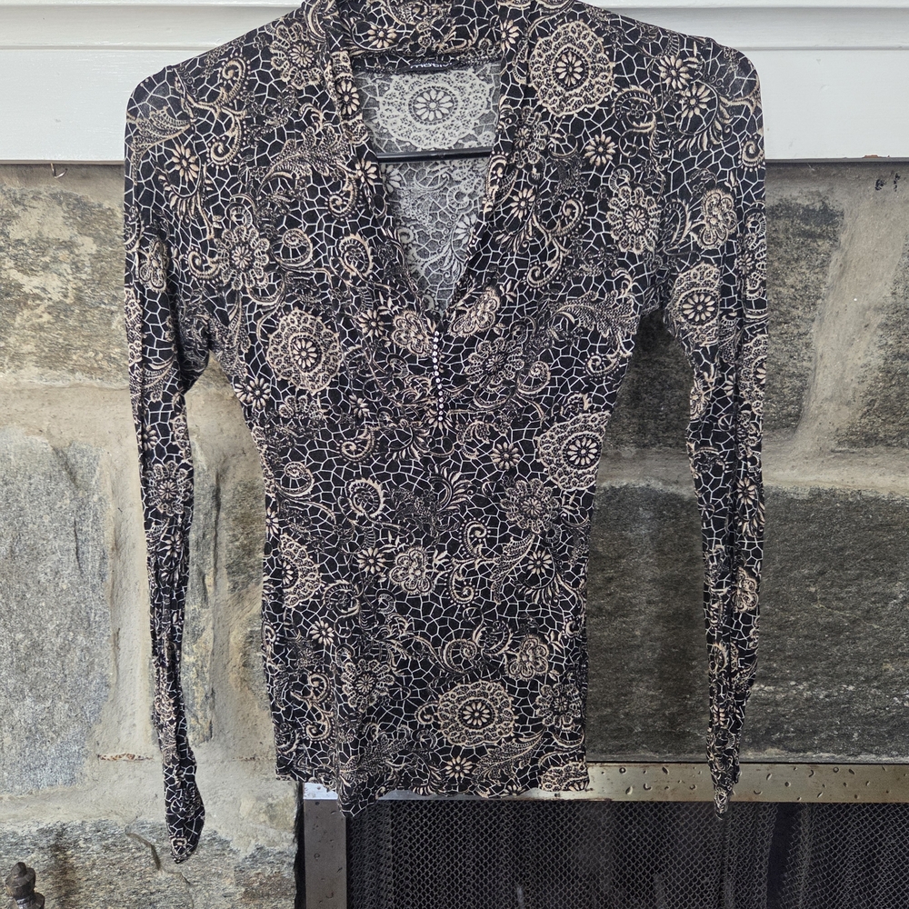 Motivi, Elegant Black and Cream Floral Women's Top